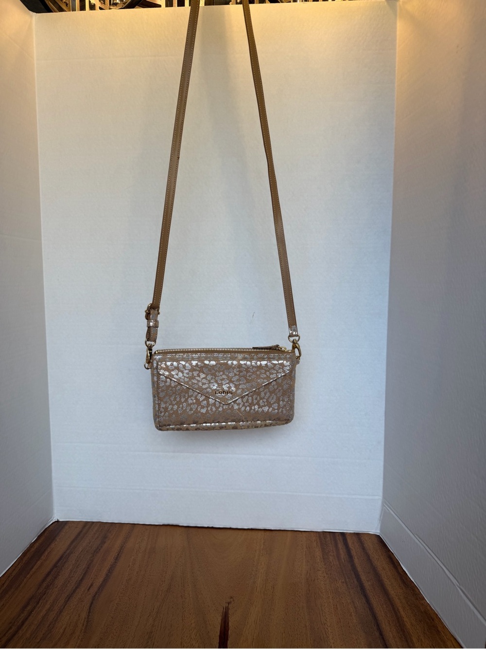 Lodis Metallic Tan Crossbody Wallet with Cream Accents